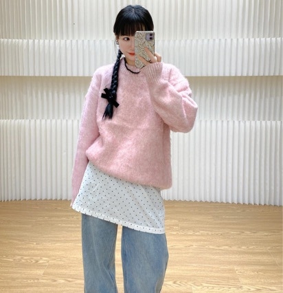 Φούστα κορεατικού στυλ φθινοπωρινό-χειμερινό με δαντέλα και πουά, διάφανη chiffon, έμπνευση από μπλόγκερ