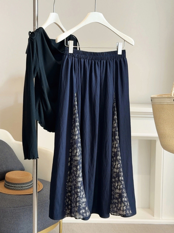 Γυναικεία φούστα με φλοράλ ανάμικτα τεμάχια, ρετρό ύφος, άνοιξη-καλοκαίρι 2026, ψηλή μέση, ελαστική μέση, Α-γραμμή, μεσαίου μήκους, ευέλικτη