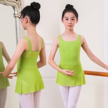 Costum de dans pentru copii, vară, rochie cu bretele late, verde avocado, deschidere frontală