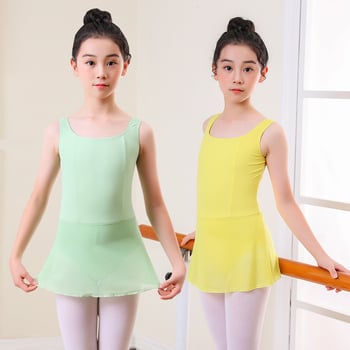 Costum de dans pentru copii, vară, rochie cu bretele late, verde avocado, deschidere frontală