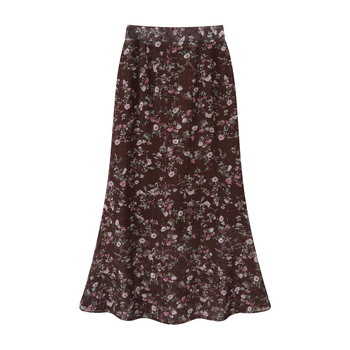 Γυναικεία μακριά φούστα chiffon με φλοράλ εκτύπωση και ουρά ψαριού, υφή υφάσματος για άνοιξη-καλοκαίρι