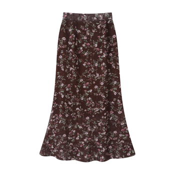 Γυναικεία μακριά φούστα chiffon με φλοράλ εκτύπωση και ουρά ψαριού, υφή υφάσματος για άνοιξη-καλοκαίρι
