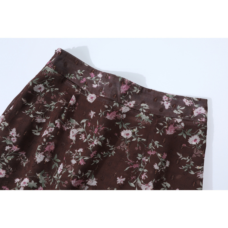Γυναικεία μακριά φούστα chiffon με φλοράλ εκτύπωση και ουρά ψαριού, υφή υφάσματος για άνοιξη-καλοκαίρι