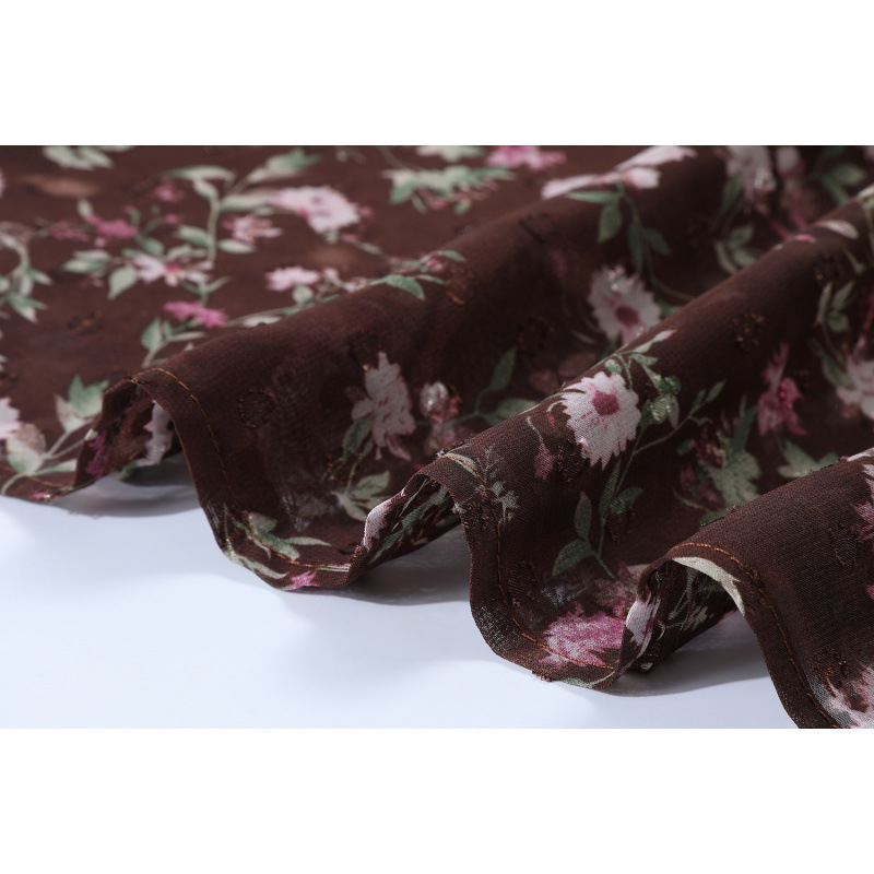 Γυναικεία μακριά φούστα chiffon με φλοράλ εκτύπωση και ουρά ψαριού, υφή υφάσματος για άνοιξη-καλοκαίρι