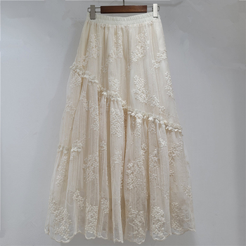Κορεάτικου στυλ φούστα midi γραμμής Α με δαντελένιο κέντημα σε ροδακινί χρώμα, για γυναίκες, άνοιξη 2026