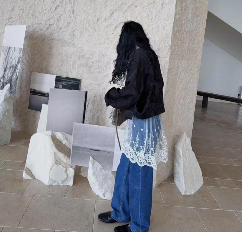Κορεατικό ύφος υψηλής ποιότητας: κοντή φούστα με στρώσεις και δαντέλα, διαφανές ύφασμα, διακοσμητική μίνι φούστα για γυναίκες