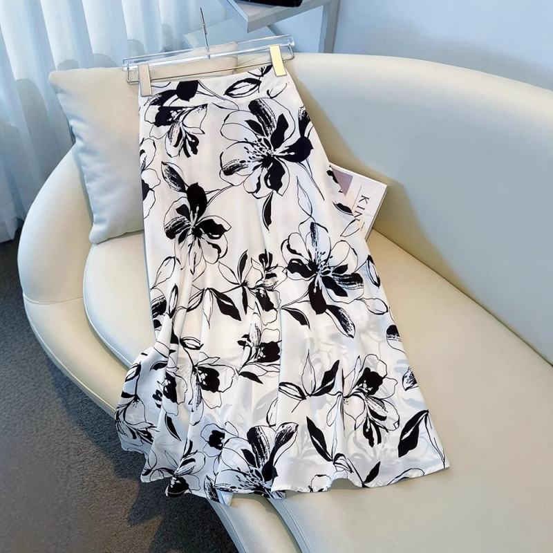 Γυναικεία φούστα με εκτύπωση ακετατ, ανάλαφρη καλοκαιρινή, πιέτες σε Α-γραμμή με φλοράλ σχέδιο και σχήμα ομπρέλας