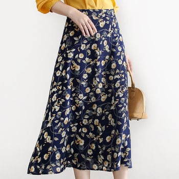 Κομψή φλοράλ φούστα chiffon midi για γυναίκες, ψηλή μέση, κολακευτική γραμμή, για γυναίκες με μικρότερο σωματότυπο, καλοκαίρι 2025