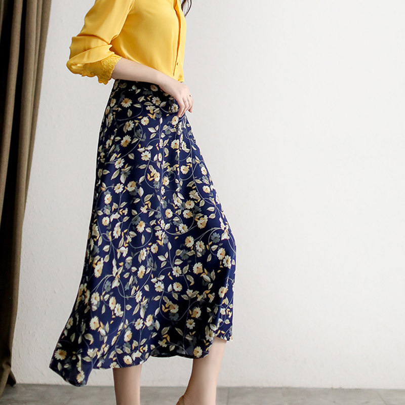 Κομψή φλοράλ φούστα chiffon midi για γυναίκες, ψηλή μέση, κολακευτική γραμμή, για γυναίκες με μικρότερο σωματότυπο, καλοκαίρι 2025