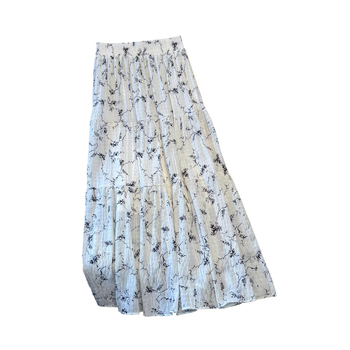 Φούστα chiffon midi σε Α-γραμμή, με υψηλή μέση, λευκό φλοράλ, άνοιξη-καλοκαίρι 2026, φαρδύ τελείωμα και σχέδιο patchwork