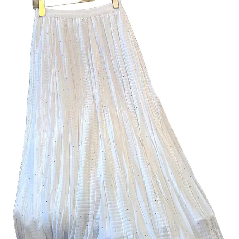 Φούστα chiffon με πιέτες και στράς για γυναίκες, άνοιξη-καλοκαίρι 2026, αιθέριος και ρέουλος, Α-γραμμής στυλ νεράϊδας