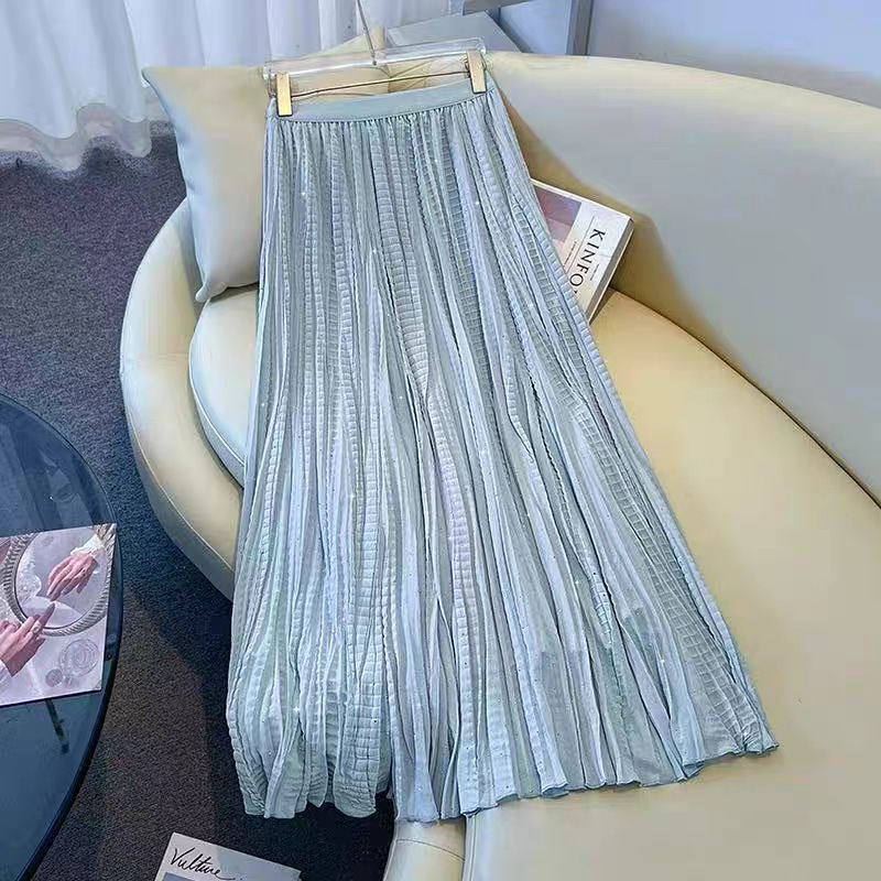 Φούστα chiffon με πιέτες και στράς για γυναίκες, άνοιξη-καλοκαίρι 2026, αιθέριος και ρέουλος, Α-γραμμής στυλ νεράϊδας
