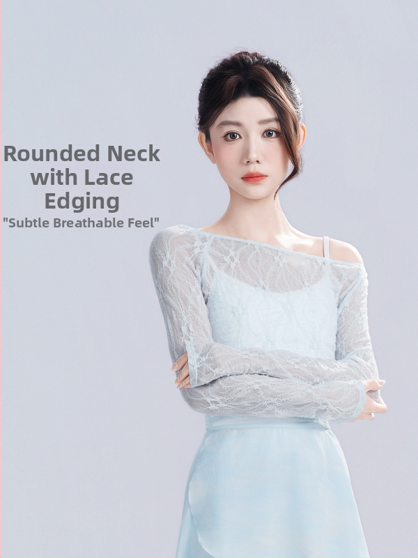 Dámsky baletný top z čipky s dlhými rukávmi a výstrihom do lode, pre klasické tancovanie