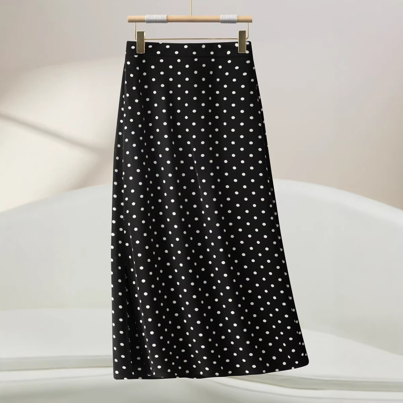 Γυναικεία μίντι φούστα με πουά από chiffon, καλοκαίρι 2026, υψηλή μέση, drapé, Α-γραμμή, κολακεύει σώμα αχλαδιού