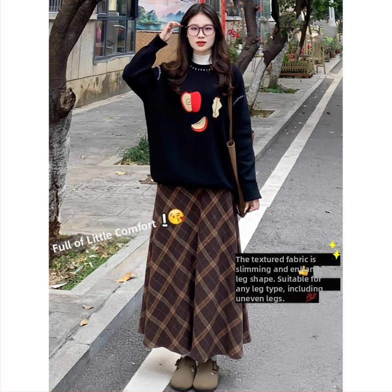 Plisovaná midi sukňa z vlneného materiálu, pružný pás a zips, retro priliehavý strih na bokoch, A-line silueta, na jar, jeseň a zimu