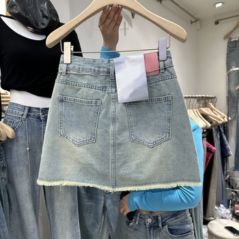 Γυναικεία μίνι φούστα τζιν με ρετρό άκρες, ψηλόμεση, Α-γραμμή, κολακευτική εφαρμογή