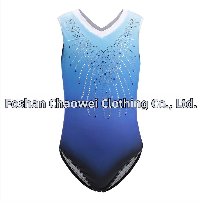 Detský leotard na gymnastiku a tanec so gradientným dizajnom a tepelne prilepenými kryštálmi