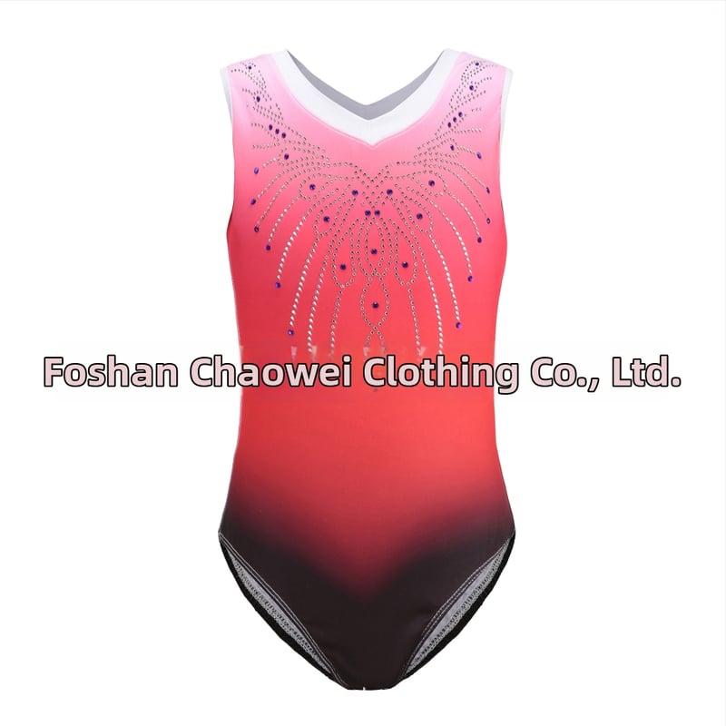 Detský leotard na gymnastiku a tanec so gradientným dizajnom a tepelne prilepenými kryštálmi