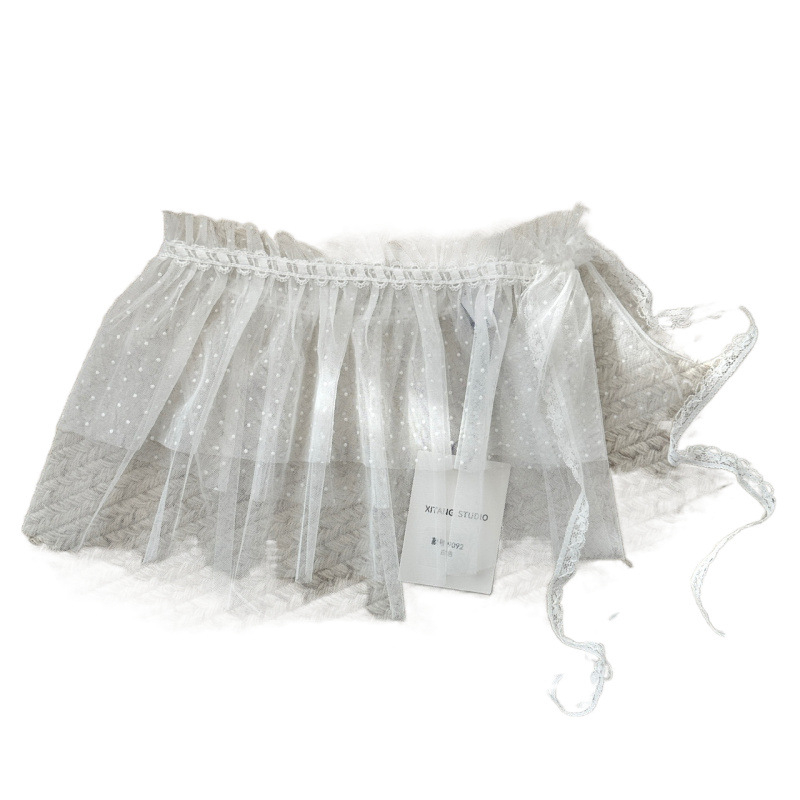 Φούστα κοντή από chiffon με διχτυωτή επικάλυψη και ιμάντες, με πουά σχέδιο για γυναίκες