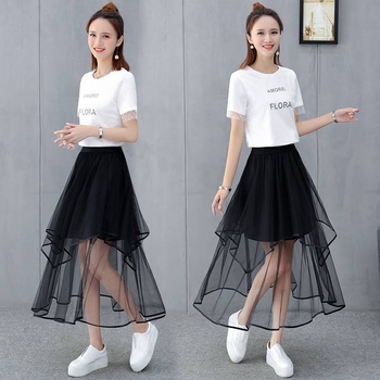 Δίκτυωτή φούστα με ασύμμετρες στρώσεις, cake skirt στυλ, μεσαίου μήκους, υψηλή μέση, Α-γραμμή