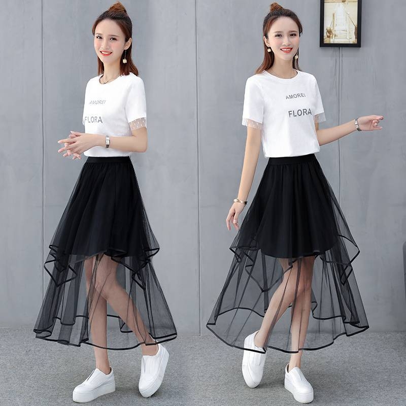 Δίκτυωτή φούστα με ασύμμετρες στρώσεις, cake skirt στυλ, μεσαίου μήκους, υψηλή μέση, Α-γραμμή