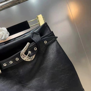 Φούστα PU δέρματος με μεταλλικές διπλές αγκράφες, γραμμής Α, Άνοιξη 2024