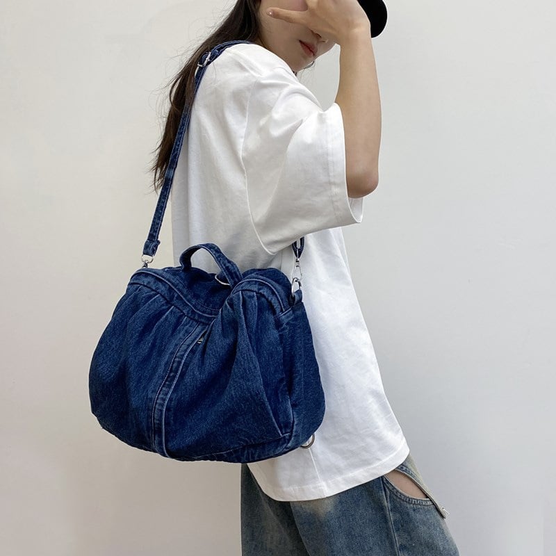 Ženski ruksak od ispranog denima, casual studentski ruksak, svestrani crossbody stil