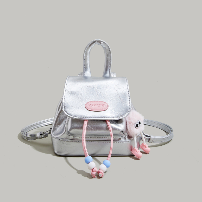 PU mini ruksak, srebrne boje, unisex, casual, mali školski ruksak