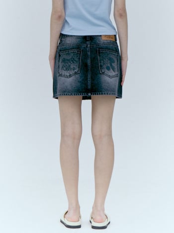 Fustă din denim alb, talie înaltă, croială dreaptă, imprimeu, fustă scurtă pentru femei