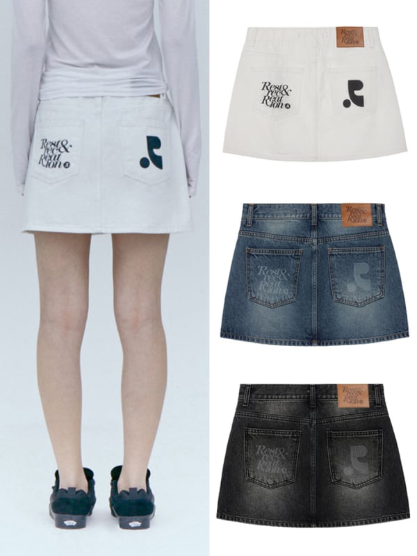 Fustă din denim alb, talie înaltă, croială dreaptă, imprimeu, fustă scurtă pentru femei