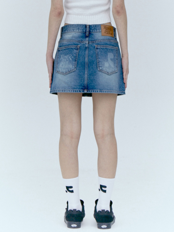 Fustă din denim alb, talie înaltă, croială dreaptă, imprimeu, fustă scurtă pentru femei
