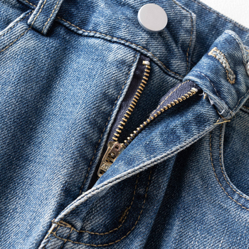 Fustă din denim brodată cu flori, talie înaltă, croială Slim, lungime medie, croială dreaptă