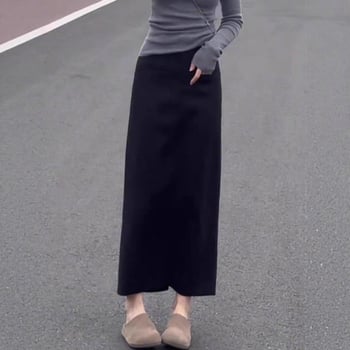 Fustă neagră în stil costum, minimalistă, pentru femei, cu deschidere (slit), croi drept, lungă, toamnă, elegantă și versatilă