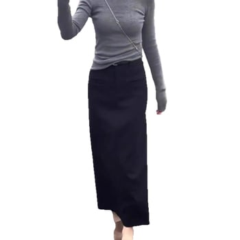 Fustă neagră în stil costum, minimalistă, pentru femei, cu deschidere (slit), croi drept, lungă, toamnă, elegantă și versatilă