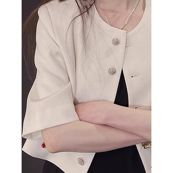 Ζακέτα σε Chanel-έμπνευση με ύφασμα tweed, στρογγυλό λαιμό, 3/4 μανίκια, για γυναίκες, άνοιξη 2026, κομψή και ευέλικτη