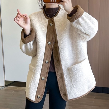 Γυναικείο παλτό από ψεύτικο shearling, κοντό στυλ, vintage υψηλής ποιότητας, παχιά κατασκευή, σε στυλ μπουφάν μπέιζμπολ