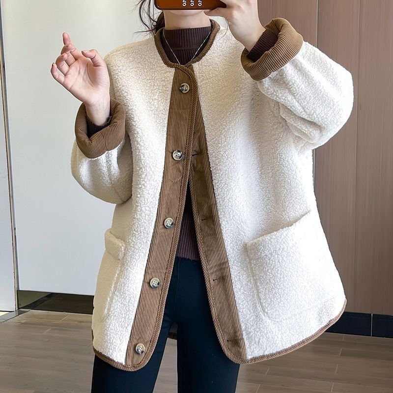 Γυναικείο παλτό από ψεύτικο shearling, κοντό στυλ, vintage υψηλής ποιότητας, παχιά κατασκευή, σε στυλ μπουφάν μπέιζμπολ