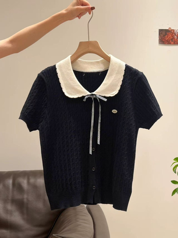 Γυναικείο πλεκτό cardigan με γιακά κούκλας, στενή γραμμή, κοντά μανίκια, άνοιξη-καλοκαίρι 2026