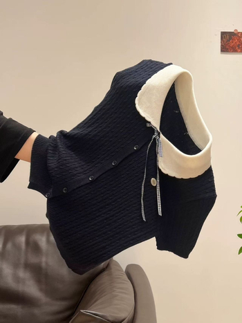 Γυναικείο πλεκτό cardigan με γιακά κούκλας, στενή γραμμή, κοντά μανίκια, άνοιξη-καλοκαίρι 2026