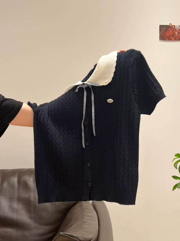 Γυναικείο πλεκτό cardigan με γιακά κούκλας, στενή γραμμή, κοντά μανίκια, άνοιξη-καλοκαίρι 2026