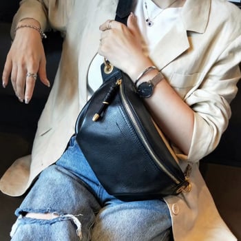 Γυναικεία τσάντα crossbody από δέρμα πρώτης ποιότητας, με φαρδύ ιμάντα και ρετρό αλυσίδα