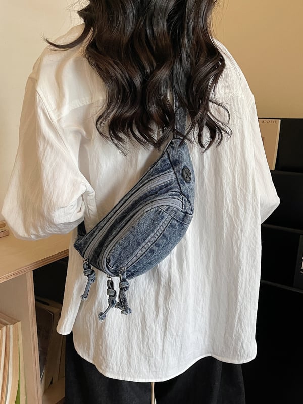 Ženska denim torbica u korejskom stilu s džepom za telefon, svestrana kao crossbody i torba oko struka, za svakodnevno nošenje, retro stil (model 2026)