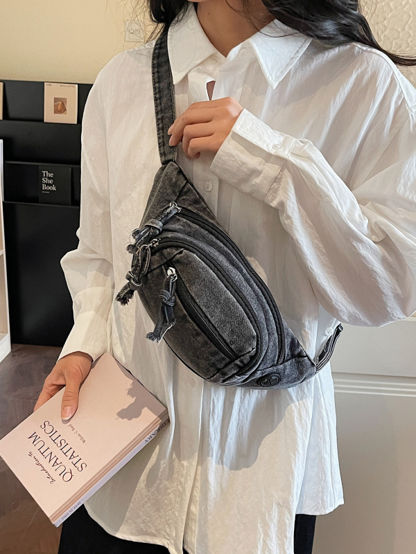 Ženska denim torbica u korejskom stilu s džepom za telefon, svestrana kao crossbody i torba oko struka, za svakodnevno nošenje, retro stil (model 2026)