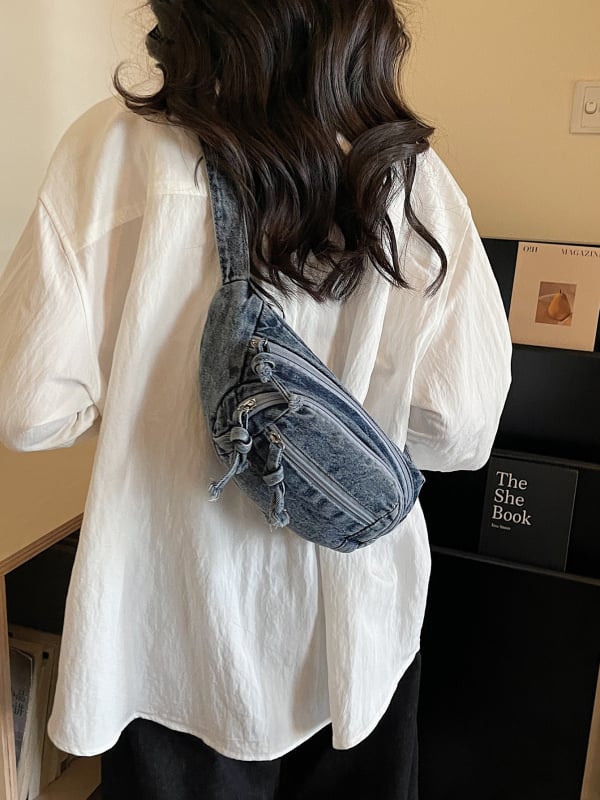 Ženska denim torbica u korejskom stilu s džepom za telefon, svestrana kao crossbody i torba oko struka, za svakodnevno nošenje, retro stil (model 2026)