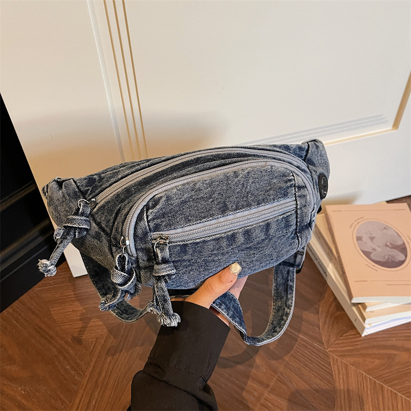 Ženska denim torbica u korejskom stilu s džepom za telefon, svestrana kao crossbody i torba oko struka, za svakodnevno nošenje, retro stil (model 2026)