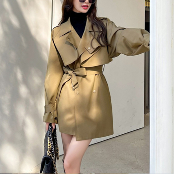 Γυναικείος trench coat υψηλής ποιότητας, μικρού μεγέθους, άνοιξη–φθινόπωρο 2026, κορεατικό στυλ, ζώνη στη μέση για λεπτότερη γραμμή