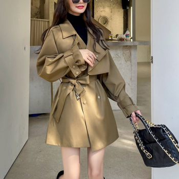 Γυναικείος trench coat υψηλής ποιότητας, μικρού μεγέθους, άνοιξη–φθινόπωρο 2026, κορεατικό στυλ, ζώνη στη μέση για λεπτότερη γραμμή