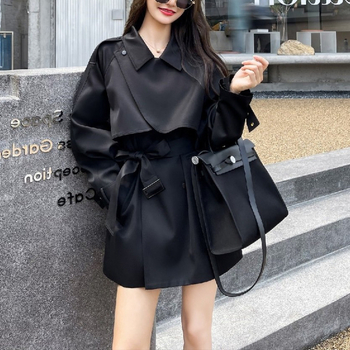 Γυναικείος trench coat υψηλής ποιότητας, μικρού μεγέθους, άνοιξη–φθινόπωρο 2026, κορεατικό στυλ, ζώνη στη μέση για λεπτότερη γραμμή