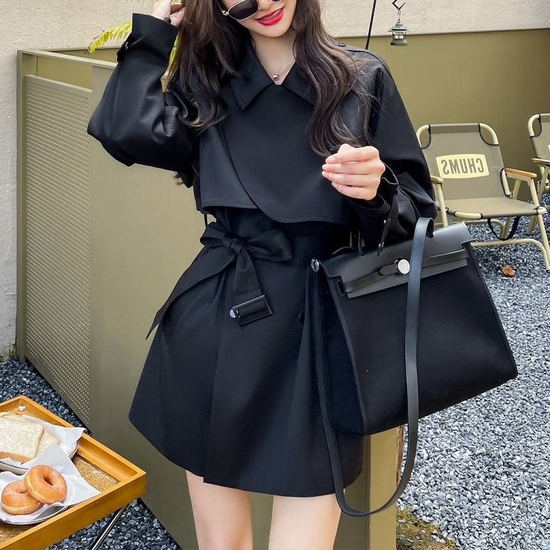 Γυναικείος trench coat υψηλής ποιότητας, μικρού μεγέθους, άνοιξη–φθινόπωρο 2026, κορεατικό στυλ, ζώνη στη μέση για λεπτότερη γραμμή
