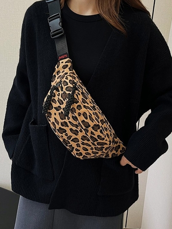 Damska platnena torbica s leopard printom, crossbody torba, jesen-zima 2024, moda, svestrana mala torbica
